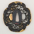 Sword Guard (<i>Tsuba</i>), Copper-gold alloy (shakudō), gold, copper, Japanese