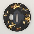 Sword Guard (<i>Tsuba</i>), Copper-gold alloy (shakudō), gold, copper, bronze, Japanese