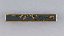 Knife Handle (Kozuka), Inscribed by Ginshōtei Tōmei (Japanese, 1817–1870), Iron, gold, copper-silver alloy (shibuichi), Japanese