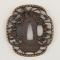 Sword guard (<i>Tsuba</i>) With Flower Basket Motif (花籠透鐔), 萩谷勝平 Hagiya Katsuhira (Japanese, 1804–1886), Iron, copper-silver alloy (<i>shibuichi</i>), gold, silver, copper, Japanese