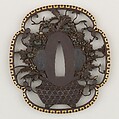 Sword guard (<i>Tsuba</i>) With Flower Basket Motif (花籠透鐔), 石黒政明 Ishiguro Masaaki (Japanese, active 19th century), Iron, copper-silver alloy (<i>shibuichi</i>), gold, silver, copper, Japanese