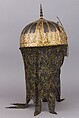Helmet, Steel, brass, gold, textile, metallic thread, Indian, Mughal