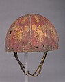 Leather Helmet with Auspicious Symbols, Leather, gold, shellac, pigments, Tibetan