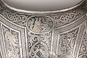 Backplate of an Armor for Vincenzo Luigi di Capua (d. 1627), Pompeo della Cesa (Italian, Milan, ca. 1537–1610), Steel, gold, leather, copper alloy, Italian, Milan