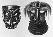Mask in the Shape of a Mountain Demon's Face, Iron, lacquer, textile (silk), Japanese