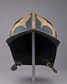 Burgonet, Steel, gold, pigment, leather, German, Saxon