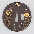 Sword Guard (Tsuba), Iron, gold, copper, Japanese
