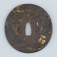 Sword Guard (Tsuba), Iron, gold, copper, copper-gold alloy (shakudō), Japanese