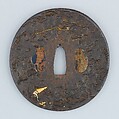 Sword Guard (Tsuba), Iron, gold, copper, copper-gold alloy (shakudō), Japanese