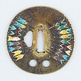 Sword Guard (Tsuba), Brass, enamel, copper, Japanese