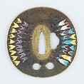 Sword Guard (Tsuba), Brass, enamel, copper, Japanese