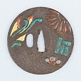 Sword Guard (Tsuba), Iron, enamel, copper, Japanese