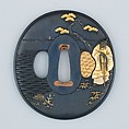 Sword Guard (Tsuba), Copper-gold alloy (shakudō), gold, copper-silver alloy (shibuichi), Japanese