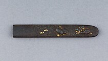 Knife Handle (Kozuka), Iron, gold, copper-gold alloy (shakudō), Japanese