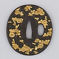 Sword Guard (Tsuba), Copper-gold alloy (shakudō), gold, copper, Japanese
