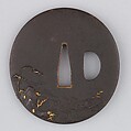 Sword Guard (Tsuba), Iron, copper-silver alloy (shibuichi), gold, copper, Japanese