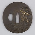 Sword Guard (Tsuba), Copper-silver alloy (shibuichi), gold, copper, Japanese