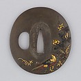Sword Guard (Tsuba), Copper-gold alloy (shakudō), gold, copper, silver, Japanese