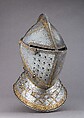 Close Helmet from a Garniture Made for a Member of the d'Avalos Family, Steel, gold, German, Augsburg