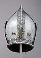 Close Helmet for the Tourney, Ornament copied from a design by Daniel Hopfer (German, Kaufbeuren 1471–1536 Augsburg), Steel, leather, brass, Austrian, Innsbruck