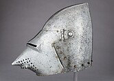 Visored Bascinet, Steel, brass, iron, copper alloy (latten), leather (modern), German