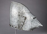 Visored Bascinet, Steel, brass, iron, copper alloy (latten), leather (modern), German