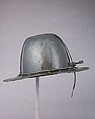 Helmet in the Shape of a Cavalier's Hat, Steel, gold, textile, probably British