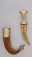 Dagger (Jambiya) with Scabbard and Fitted Storage Case, Steel, silver, wood, textile, gold, Arabian, Medina
