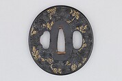 Sword Guard (Tsuba), Copper-gold alloy (shakudō), gold, copper, Japanese