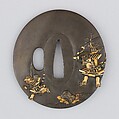 Sword Guard (Tsuba), Copper-gold alloy (shakudō), gold, copper, Japanese