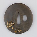 Sword Guard (Tsuba), Copper-gold alloy (shakudō), gold, copper, Japanese