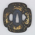 Sword Guard (Tsuba), Copper-gold alloy (shakudō), gold, copper, Japanese