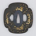 Sword Guard (Tsuba), Copper-gold alloy (shakudō), gold, copper, Japanese