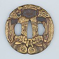 Sword Guard (Tsuba), Iron, gold (nunome-zōgan), copper, Japanese