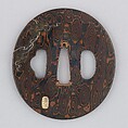 Sword Guard (Tsuba), Copper-gold alloy (shakudō), copper (mokume-gane); gold; silver, Japanese