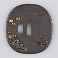 Sword Guard (Tsuba), Iron, gold, copper-silver alloy (shibuichi), copper, Japanese