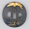 Sword Guard (Tsuba), Copper-gold alloy (shakudō), gold, copper, Japanese