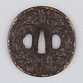 Sword guard (<i>Tsuba</i>) With Chinese Bellflowers Motif (桔梗図鐔), Iron. gold, copper, Japanese