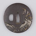 Sword Guard (Tsuba), Inscribed by Ichinomiya Nagatsune (Japanese, 1721–1786), Iron, silver, Japanese