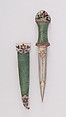 Dagger with Sheath, Steel, skin (shark), jade, gold, ruby, emerald, sapphire, gemstone, silver, Indian