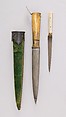 Two Knives with Sheath, Steel, copper, gold, iron, velvet, ivory (elephant), silver, Indian