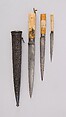 Three Knives with Sheath, Steel, ivory (elephant), silver, velvet, wood, Indian