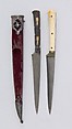 Pair of Knives with Sheath, Steel, silver, ivory, velvet, wood, Indian