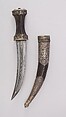 Dagger (Jambiya) with Sheath, Steel, brass, silver, leather, Syrian