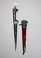 Dagger (Pesh-Kabz) with Sheath, Steel, silver, velvet, wood, Persian