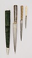 Three Knives with Sheath, Steel, bone, gold, velvet, wood, silver, Indian