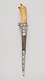 Dagger (Pesh-kabz) with Sheath, Steel, ivory, silver, gold, silk, velvet, wood, Indian