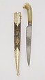 Knife with Sheath, Steel, jade, gold, ruby, gemstone, leather, silver, Indian, Mughal