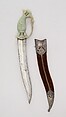 Dagger (Jambiya) with Sheath, Steel, jade, silver, velvet, wood, Indian