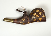 Powder Flask, Brass, wood, bone, leather, Indian